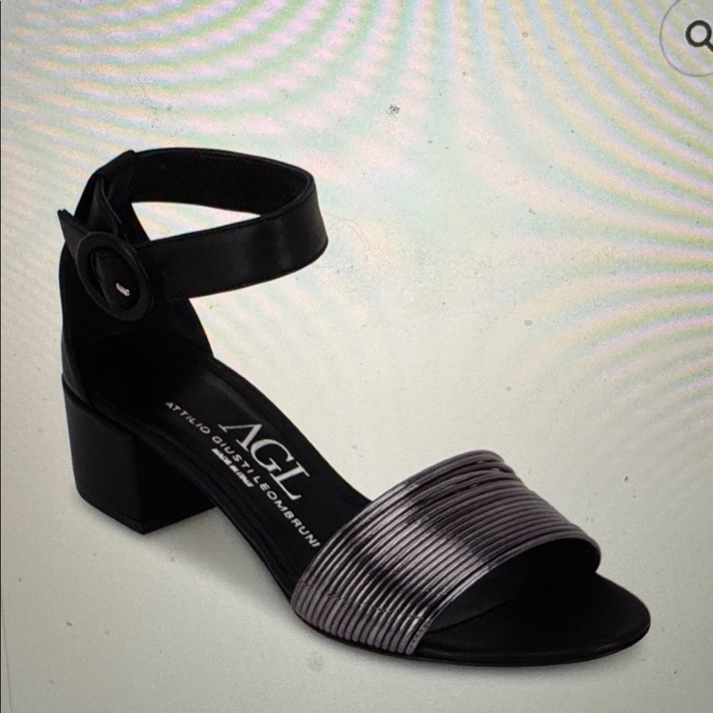 AGL Black suede Block Heel Shoes Sandals holidays party sz 38 retail $500